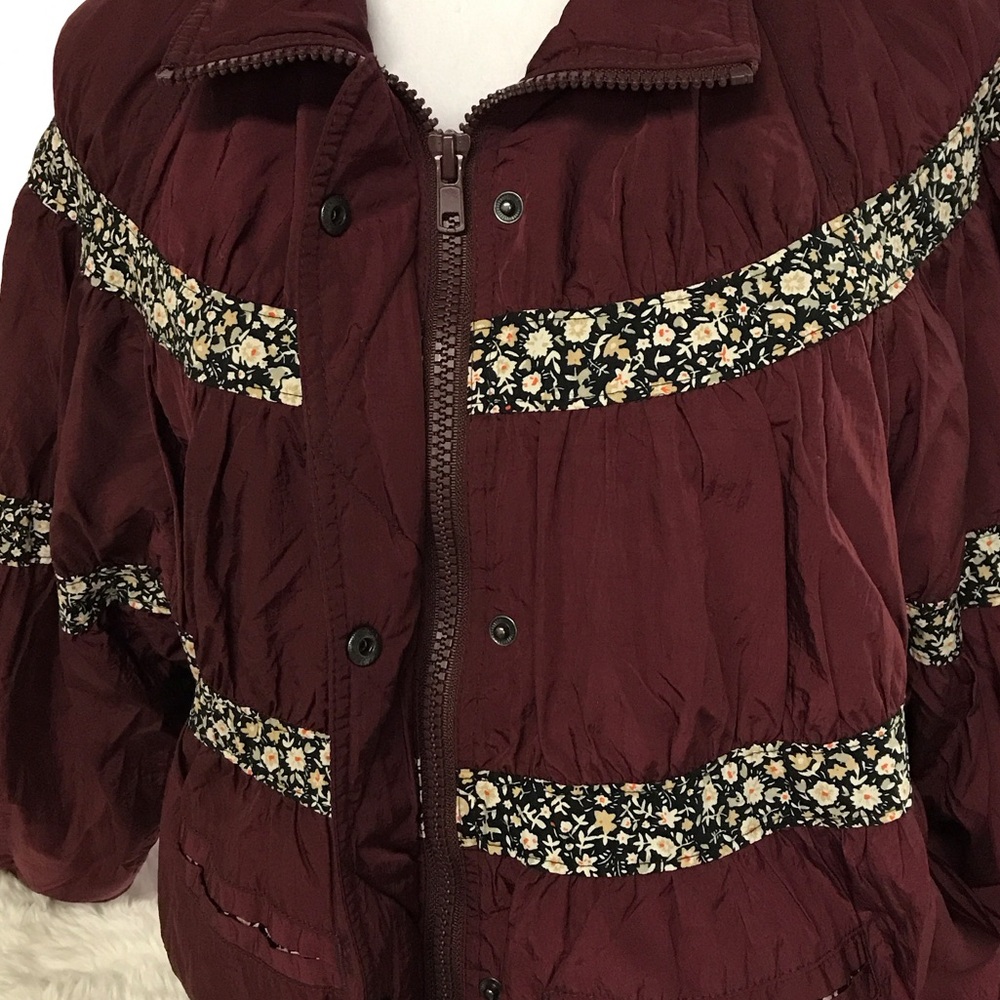 We The Free Maroon Bomber Jacket with Floral Stripes - Picture 6 of 7